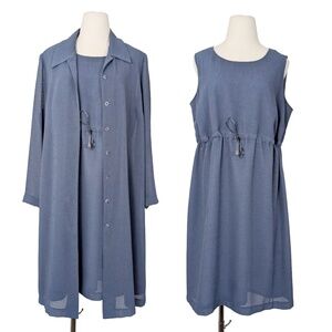 Vintage Dress Jacket Set Blue Size XL Mini Short Blazer Long Sleeve